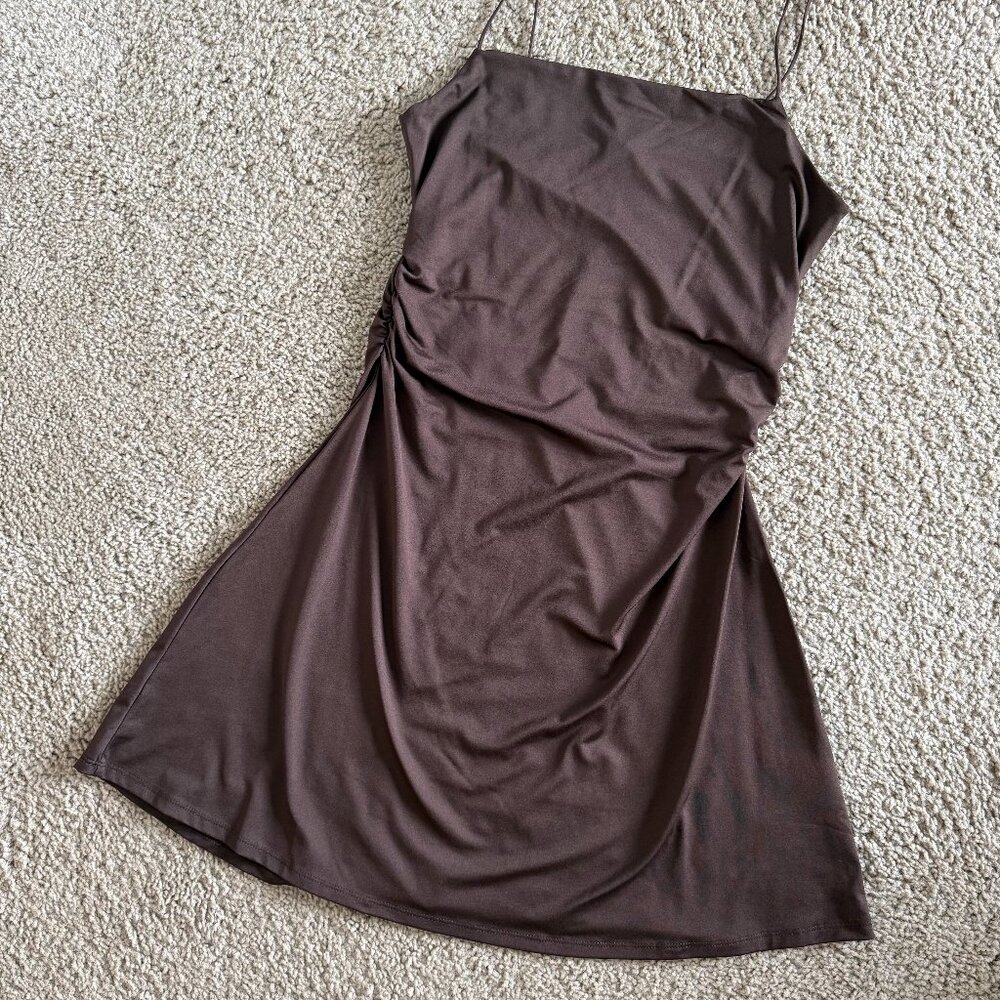 H&M Stretch Dress | Brown | Flare Fit, Size L
